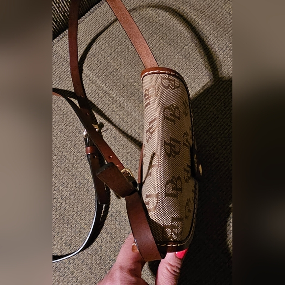 Dooney and Bourke Monogrammed Tan Canvas and Leather Mini Crossbody EUC - Picture 11 of 13